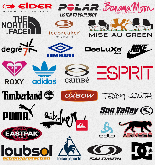 Знаменитые фирмы одежды со значками и названиями